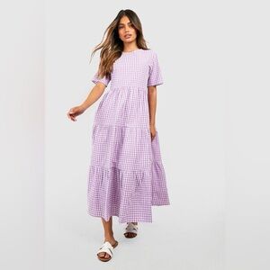 Boohoo Cotton Gingham Maxi Smock Dress